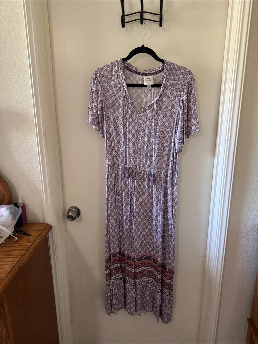 Knox Rose Lavender Patterned Maxi Dress with Border Print